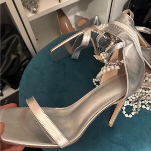 Fashion Nova Metallic Silver Strappy Stiletto Heels